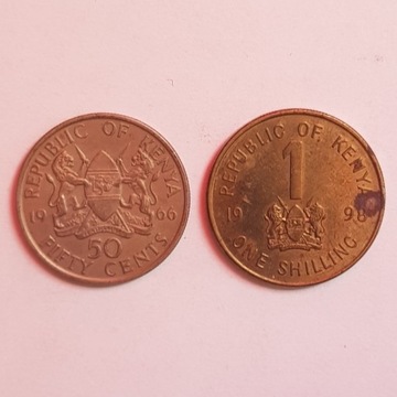 Monety, Kenia 50 centów 1966 i 1 szyling 1998