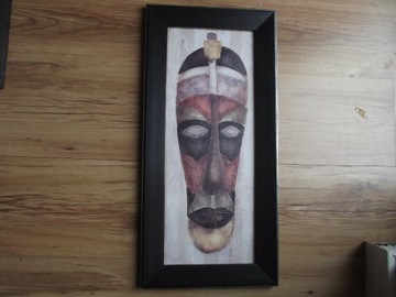 Maska afrykańska obraz w ramie drewnianej.