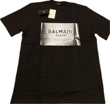 Czarna koszulka Z hologramem Balmain s–xxl