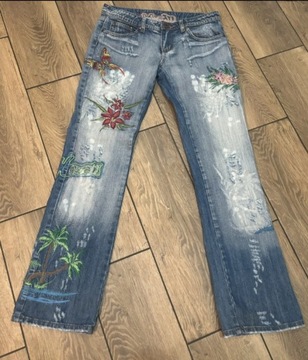 Spodnie jeans , dzwony , hafty roz 29 Amisu Jeans