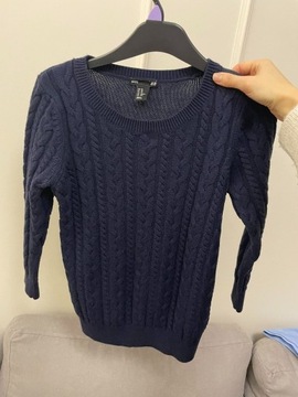 Sweter granatowy warkoczowy H&M