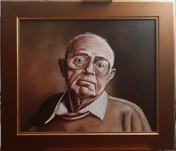 Stanisław Lem - portret olejny, w ramie