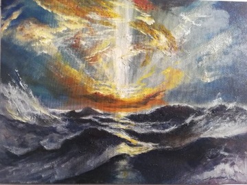 ,Gniew oceanu,, 70x50cm obraz olejny Artur Sudak