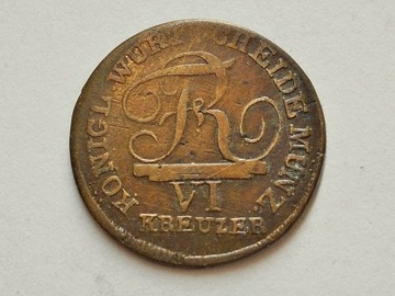 WURTTEMBERG, 6 Kreuzer 1814r, Cu (próbne)