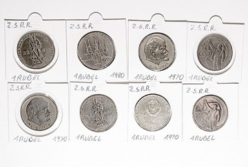 Monety ZSRR ruble - zestaw 8 sztuk w holderach