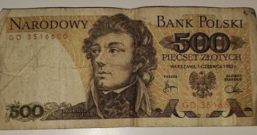 Banknot 500zł. Rok 1982