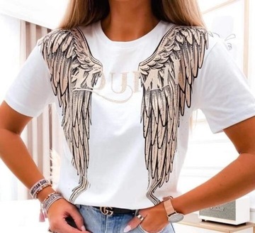 T-shirt damski biały złote skrzydła S/M
