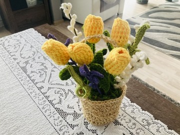 Koszyk wielkanocny szydełko handmade kwiaty