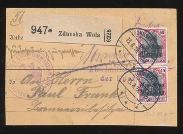 1918 ON, ZDUŃSKA WOLA, paczkowy GGW.