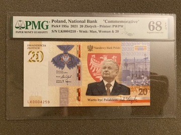 PMG68 EPQ 20 zł 2021 rok L. Kaczyński