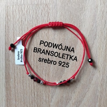 Bransoletka podwójna sznurkowa koraliki szkło, 925