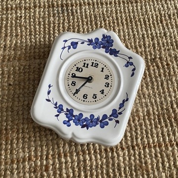 biały niebieski granatowy ceramiczny zegar vintage