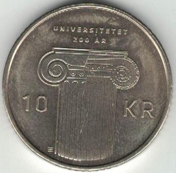 Norwegia 10 koron kroner 2011 Uniwersytet 24 mm 