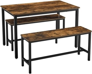 Stół z ławkami, brązowy, rustykalny, nowy 