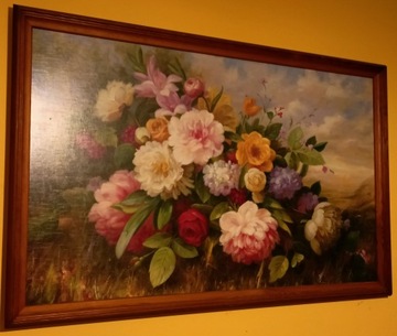 OBRAZ w drewnianej ramie 100x70cm - kwiaty