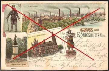 CHORZÓW Konigshutte górnik hutnik litho 1898