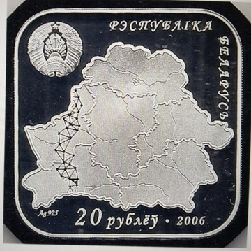 Białoruś 20 rubli 2006 r srebro 925 waga 33, 62 
