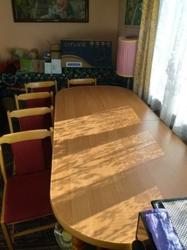 Stół drewniany 200x90cm rozkładany + 6 krzeseł