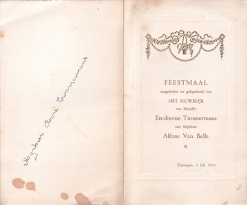 Menu. Przyjęcie weselne. 1955 r.