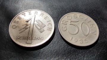 Austria zestaw: 50 groschen 1935, 1 schilling 1934