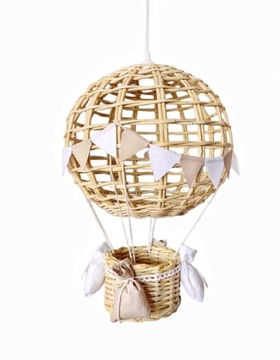 Lampa balon dziecięca handmade bez biały len koronka