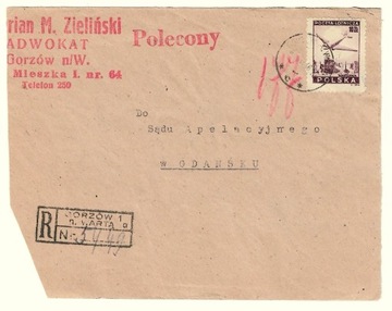 Koperta, stempel Gdańsk 1946r. Znaczek nr nr 395