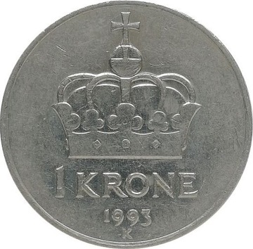 Norwegia 1 krone 1993, KM#436