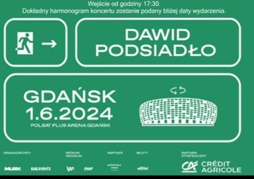 2 Bilety koncert Dawid Podsiadło 1.06.2024 Gdańsk