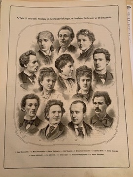 Drzeworyt 1877 r Artyści i artystki Teatr Bellevue