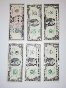 Banknoty dolar USA DUŻY ZESTAW UNC x 6 szt., (46)