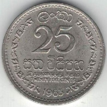 Sri Lanka Cejlon 25 centów cents 1963 18 mm