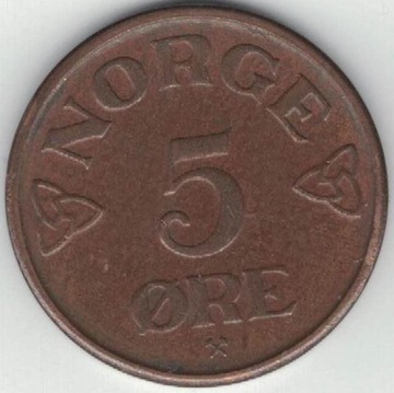 Norwegia 5 ore 1952 brąz 27 mm nr 1