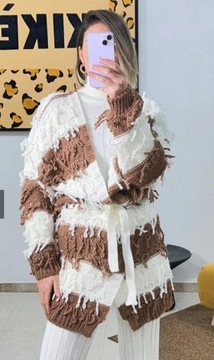 Włoski piękny kardigan latte oversize 48 50 52 