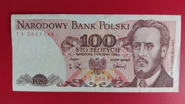Banknot 100 zł z 1988r, Seria TS