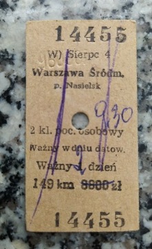 PKP bilet kartonowy Sierpc-Warszawa Śródmieście