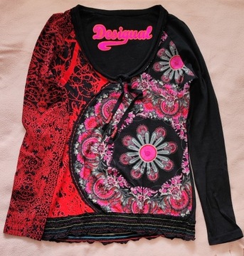 Desigual - czarno-czerwona bluzka, jak nowa, M / L