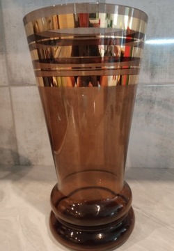 Duży wazon dymione szkło złote paski 