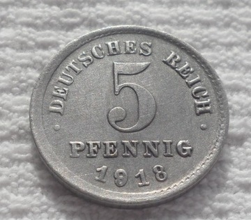 Weimar 5 fenigów pfennig 1918 J Hamburg Stal