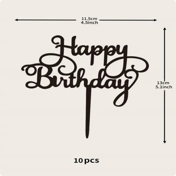 Topper na tort urodzinowy czarny Happy Birthday