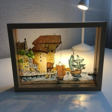 Obrazek szklany kolorowy żuraw gdański 21x15,5