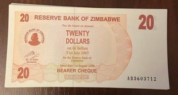 Zimbabwe 20$ (2006)  UNC