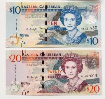 Karaiby Wschodnie 10, 20 dolarów set 2 szt. UNC