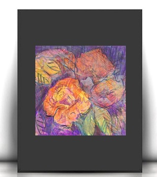 kwiaty obrazek A4, rsunek w ciepłych kolorach