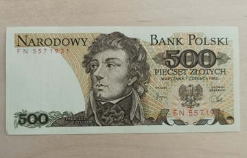 Banknot 500 zł, Kościuszko, 1982 r, seria FN