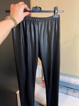 Czarne skórzane woskowane spodnie legginsy