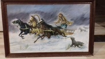 trójka w zaprzęgu, konie, śnieg, 