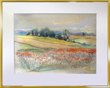 Akwarela, Pastel "Łąka maków"