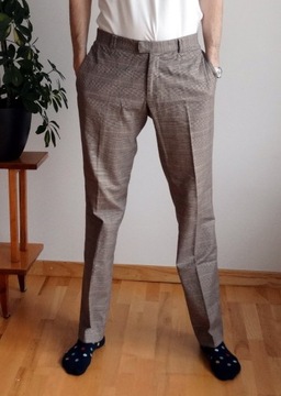 Spodnie męskie w kratkę kratę brązowe H&M 