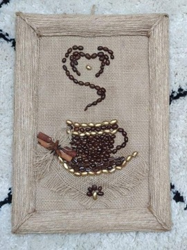 Obraz handmade juta z ziaren kawy ręcznie robiony 
