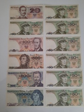 202N - 12 BANKNOTÓW PRL OD 20 ZŁ DO 1000 ZŁ UNC